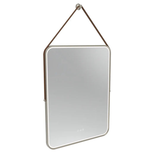 Tavistock Alderbury 400 Rectangular Illuminated Mirror Brown Strap Brushed Nickel | ALM060BNF2 - Envy Bathrooms Ltd