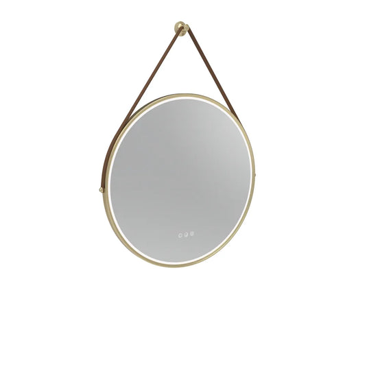 Tavistock Alderbury Circular 600 Illuminated Mirror with Brown Strap, Brushed Brass | ALM60CBRF2 - Envy Bathrooms Ltd