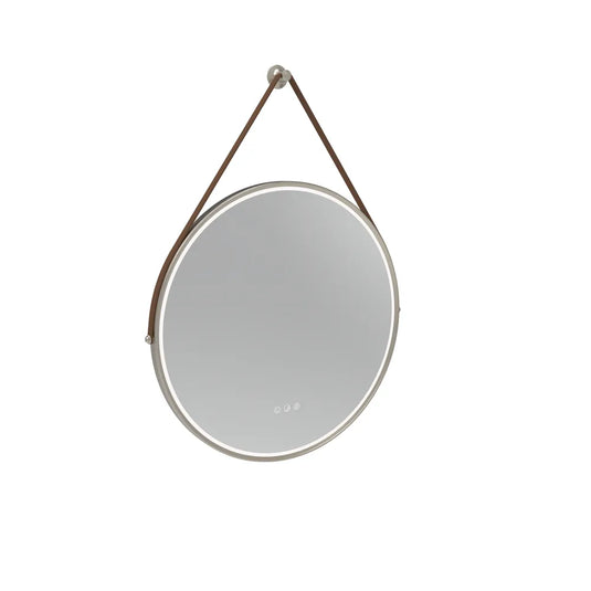 Tavistock Alderbury Circular 600 Illuminated Mirror with Brown Strap Brushed Nickel | ALM60CBNF2 - Envy Bathrooms Ltd