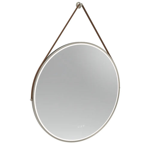 Tavistock Alderbury Circular 800 Illuminated Mirror Brown Strap Brushed Nickel | ALM80CBNF2 - Envy Bathrooms Ltd