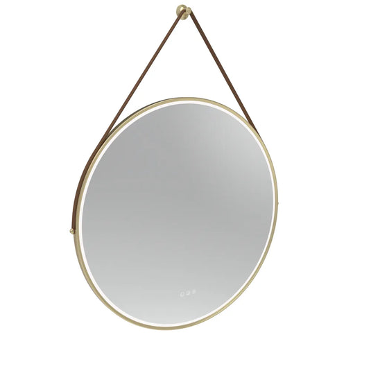 Tavistock Alderbury Circular 800 Illuminated Mirror with Brown Strap Brushed Brass | ALM80CBRF2 - Envy Bathrooms Ltd