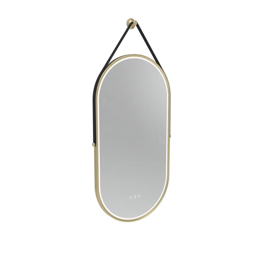 Tavistock Alderbury Pill 400 Mirror With Black Strap Brushed Brass | ALM40PBRF3 - Envy Bathrooms Ltd