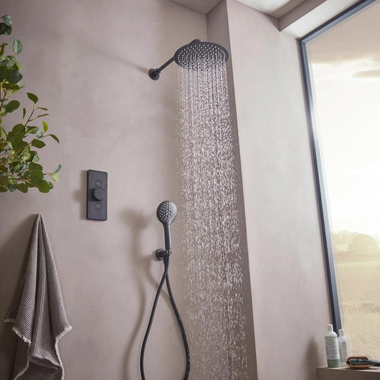 Tavistock Axiom Dual Function Shower System With Handset / Holder and Overhead Shower - Matt Black - SAX2763 - Envy Bathrooms Ltd