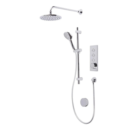 Tavistock Axiom Triple Function Push Button Concealed Valve with Overhead Shower with Riser & Bath Filler Tap Chrome - Envy Bathrooms Ltd