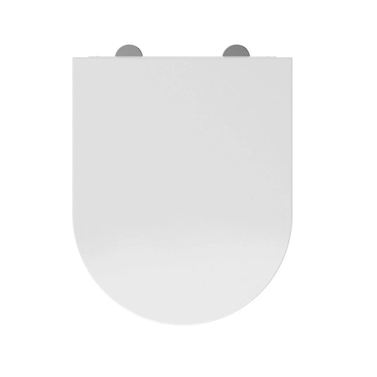 Modern white round slim soft close toilet seat with minimalist design