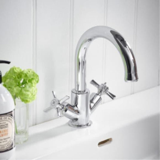 Tavistock Cheltenham Basin Mixer Tap with Click Waste - Chrome/White - TCM11 - Envy Bathrooms Ltd