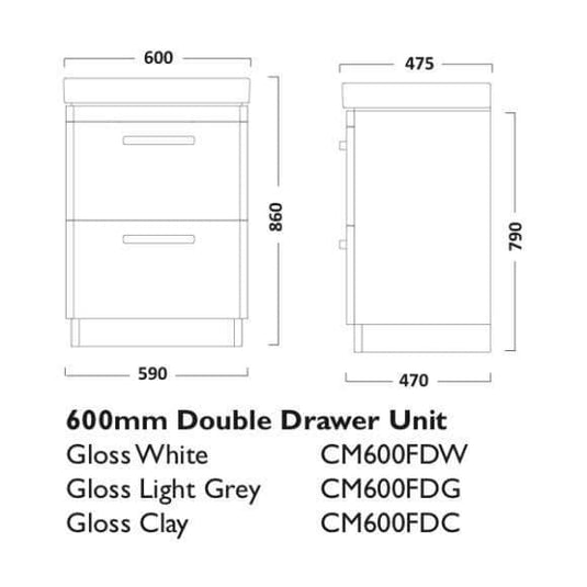 Tavistock Compass 600mm Floorstanding Double Drawer Vanity Unit - Gloss Clay - CM600FDC - Envy Bathrooms Ltd