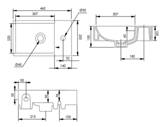 Tavistock Dimension 460mm Wall Hung Cloakroom Basin - Envy Bathrooms Ltd