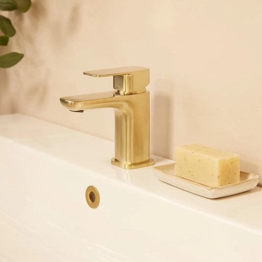 Tavistock Haze Basin Mono Mixer Tap with Click Waste - Brushed Brass - THZ1104 - Envy Bathrooms Ltd