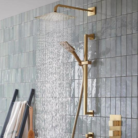 Tavistock Index Concealed Dual Function Shower System with Riser Kit & Overhead Shower Brushed Brass - Envy Bathrooms Ltd