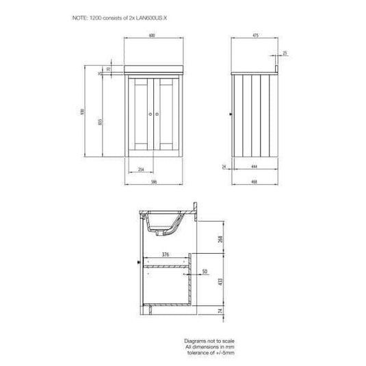 Tavistock Lansdown 1200mm Underslung Floorstanding Vanity Unit - Linen White - LAN600US.LWx2 - Envy Bathrooms Ltd