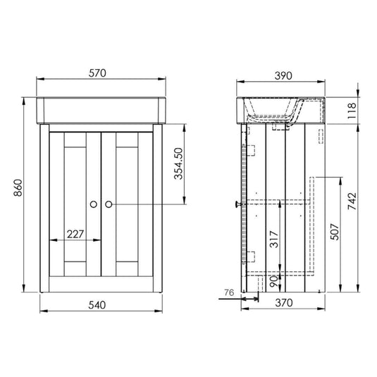 Tavistock Lansdown 575mm Floorstanding Vanity Unit - Sherwood Green - LAN550B.SDG - Envy Bathrooms Ltd