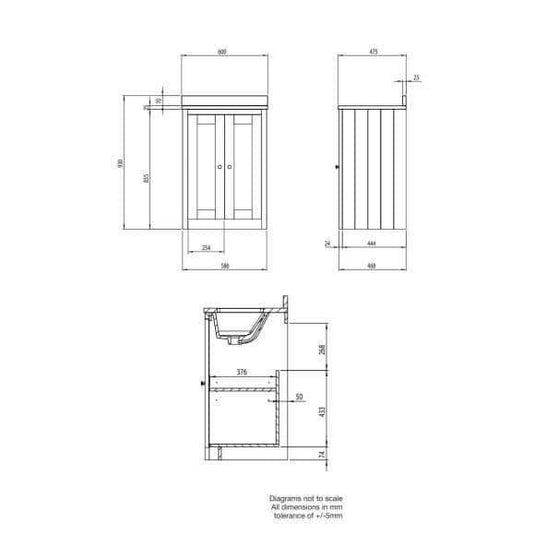 Tavistock Lansdown 600mm Underslung Floorstanding Vanity Unit - Linen White - LAN600US.LW - Envy Bathrooms Ltd