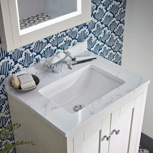 Tavistock Lansdown 600mm Worktop for Undermount Basin with Upstand - Carrara - LANUSW6.CA - Envy Bathrooms Ltd