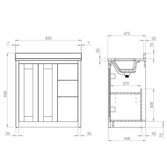 Tavistock Lansdown 800mm Underslung Door & Drawer Floorstanding Vanity Unit - Mineral Blue - LAN800US.MB - Envy Bathrooms Ltd