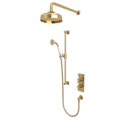 Tavistock Lansdown Dual Function Concealed Shower System With Riser Kit & Overhead Shower Brushed Brass - Envy Bathrooms Ltd