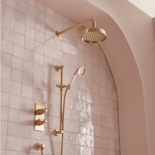 Tavistock Lansdown Dual Function Concealed Shower System With Riser Kit & Overhead Shower Brushed Brass - Envy Bathrooms Ltd