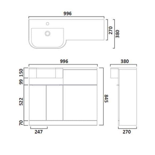 Tavistock Match 1000 Combination Unit & Basin in Gloss Clay (RH) - Envy Bathrooms Ltd