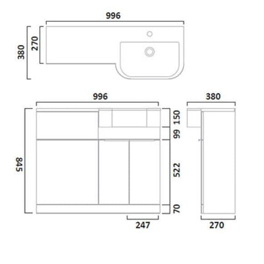 Tavistock Match 1000 Combination Unit & Basin in Gloss White (RH) - Envy Bathrooms Ltd