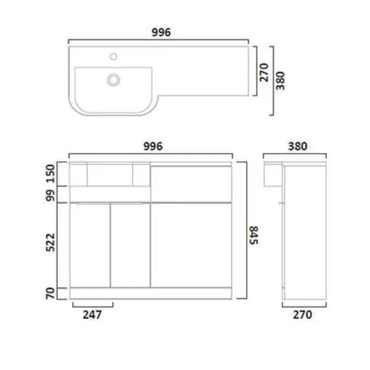 Tavistock Match 1000mm Combination Vanity Unit L(H) - Oxford Blue - MAT10L.OB - Envy Bathrooms Ltd