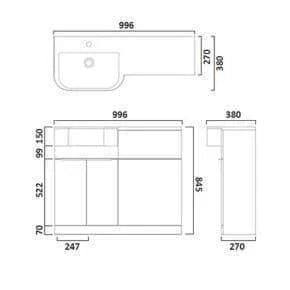 Tavistock Match 1000mm Combination Vanity Unit (LH) - Gloss Clay - MAT10L.C - Envy Bathrooms Ltd