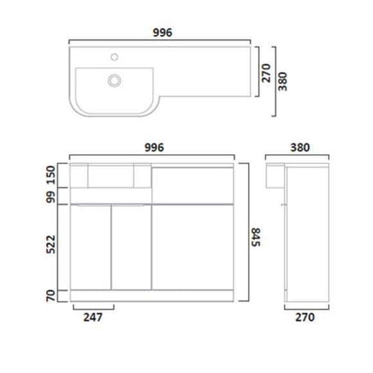 Tavistock Match 1000mm Combination Vanity Unit (LH) - Gloss White - MATLW - Envy Bathrooms Ltd