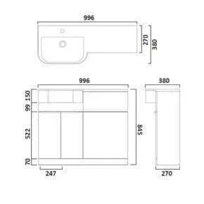 Tavistock Match 1000mm Combination Vanity Unit (LH) - Gloss Clay - MAT10L.C - Envy Bathrooms Ltd