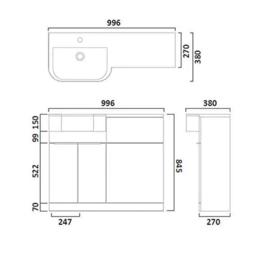 Tavistock Match 1000mm Combination Vanity Unit (RH) - Gloss Clay - MAT10R.C - Envy Bathrooms Ltd