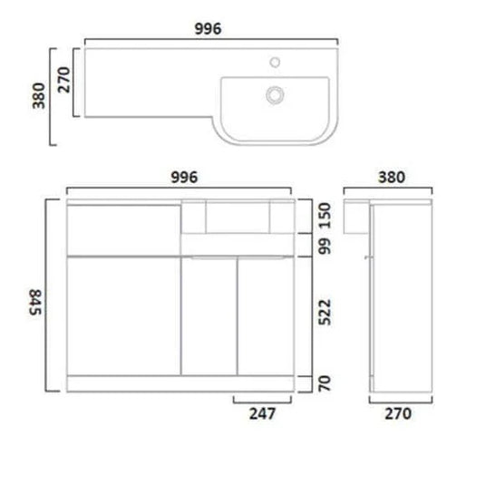 Tavistock Match 1000mm Combination Vanity Unit (RH) - Oxford Blue - MAT10R.OB - Envy Bathrooms Ltd