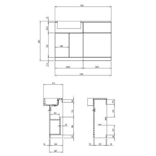 Tavistock Match 1200mm Combination Vanity Unit (RH) - Gloss Light Grey - MAT12RG - Envy Bathrooms Ltd