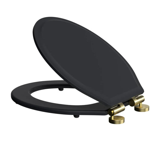 Tavistock Matt Black Securefix Toilet Seat - Brass Hinges - DC4052-SF - Envy Bathrooms Ltd