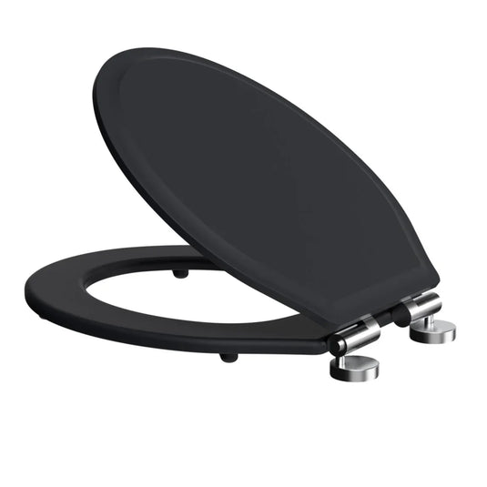 Tavistock Matt Black Securefix Toilet Seat - Chrome Hinges - DC4051-SF - Envy Bathrooms Ltd