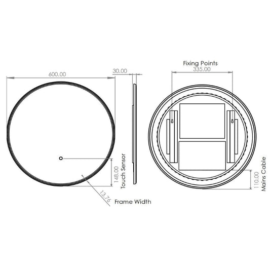 Tavistock Oxygen Round Illuminated Mirror Black 600mm - Envy Bathrooms Ltd