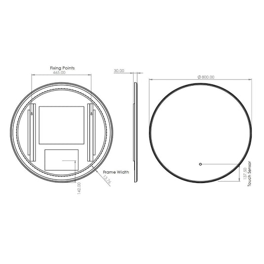 Tavistock Oxygen Round Illuminated Mirror Black 800mm - Envy Bathrooms Ltd