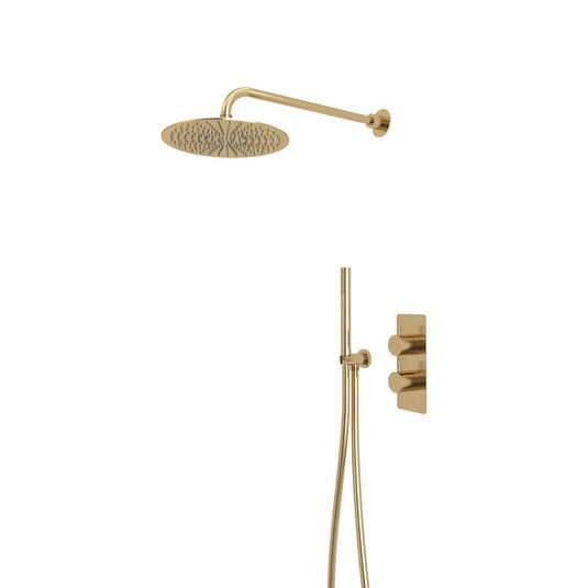 Tavistock Quantum Concealed Dual Function Shower System with Handset / Holder & Overhead Shower Brushed Brass - Envy Bathrooms Ltd