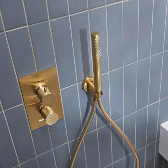 Tavistock Quantum Concealed Dual Function Shower System with Handset / Holder & Overhead Shower Brushed Brass - Envy Bathrooms Ltd