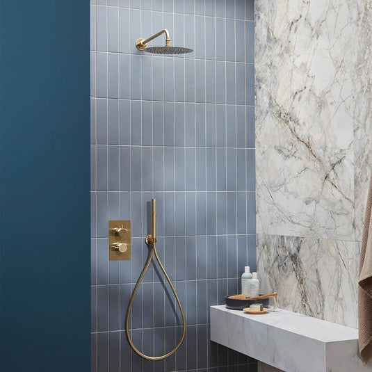 Tavistock Quantum Concealed Dual Function Shower System with Handset / Holder & Overhead Shower Brushed Brass - Envy Bathrooms Ltd