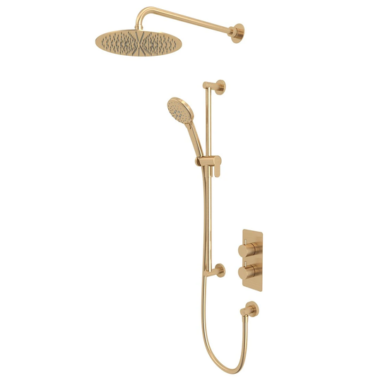 Tavistock Quantum Concealed Dual Thermostatic Shower System With Riser Kit & Overhead Shower Brushed Brass