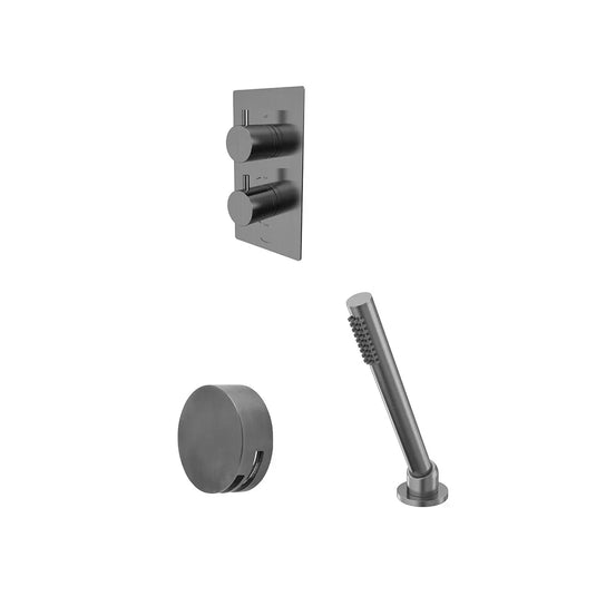 Tavistock Quantum Dual Function Shower System with Overflow Bath Filler & Deck Mounted Handset - Gunmetal Grey - SQT1626 - Envy Bathrooms Ltd