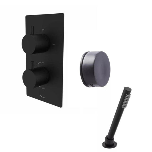 Tavistock Quantum Dual Function Shower System with Overflow Bath Filler & Deck Mounted Handset - Matt Black - SQT1618 - Envy Bathrooms Ltd