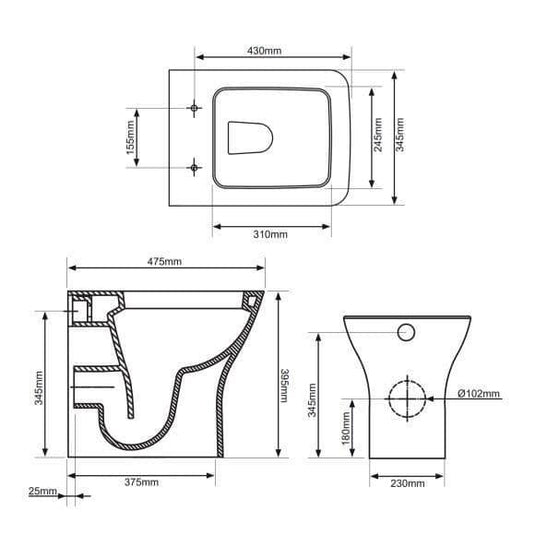 Tavistock Structure 475mm Short Projection Back to Wall WC - White - BTW475S - Envy Bathrooms Ltd