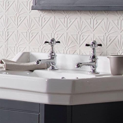 Tavistock Varsity Basin Pillar Taps - Chrome/White - TVA70 - Envy Bathrooms Ltd
