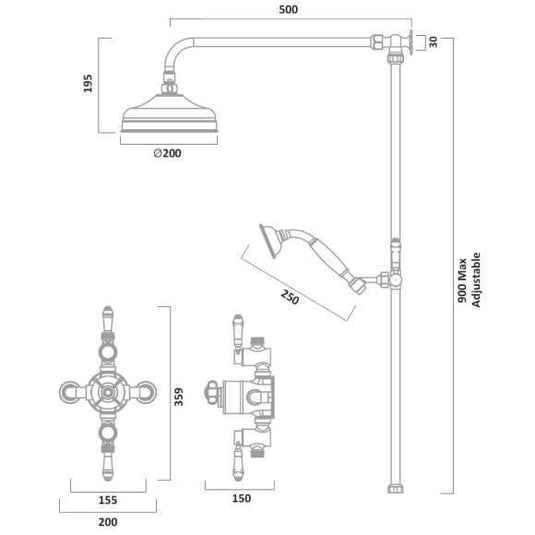 Tavistock Varsity Thermostatic Exposed Dual Function Shower Valve with Shower Head - Envy Bathrooms Ltd