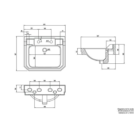 Tavistock Vitoria 605mm Basin 2TH - White - DB850S