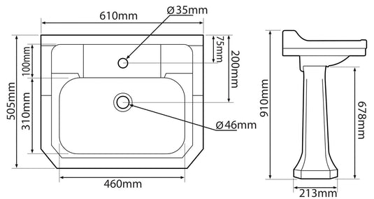 Tavistock Vitoria 610mm Basin & Pedestal (2H) - Envy Bathrooms Ltd