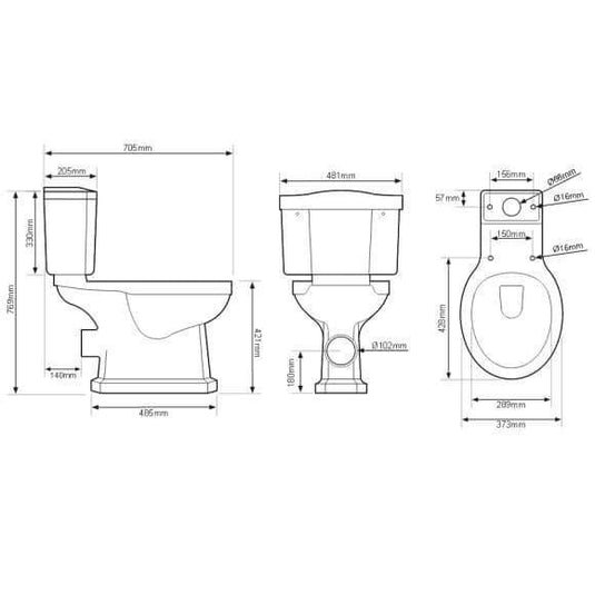 Tavistock Vitoria Close Coupled Open Back Pan - White - P850S - Envy Bathrooms Ltd