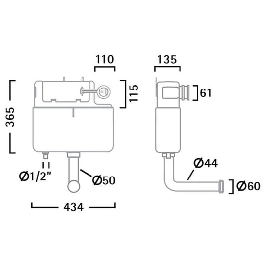 Tavistock Vortex Dual Flush Concealed Cistern Bottom Inlet - Envy Bathrooms Ltd