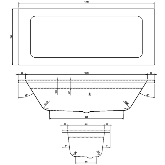 The White Space Aluna Double Ended Rectangular Bath 1700mm x 700mm - White - Envy Bathrooms Ltd