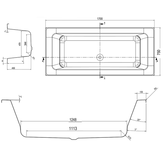 The White Space Aluna Double Ended Rectangular Bath 1700mm x 750mm - White - Envy Bathrooms Ltd