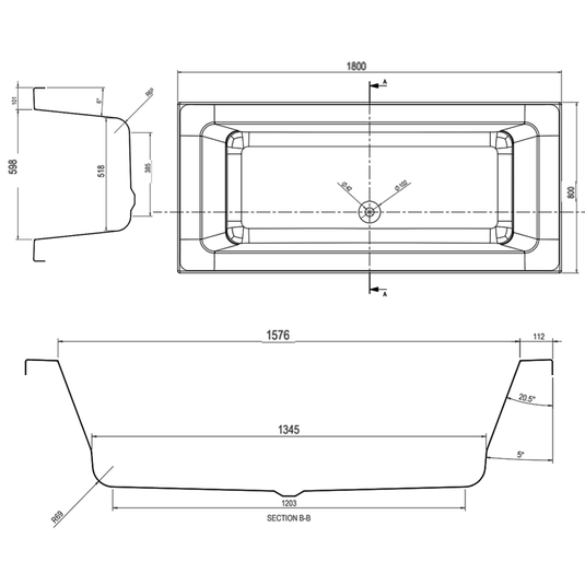 The White Space Aluna Double Ended Rectangular Bath 1800mm x 800mm - White - Envy Bathrooms Ltd